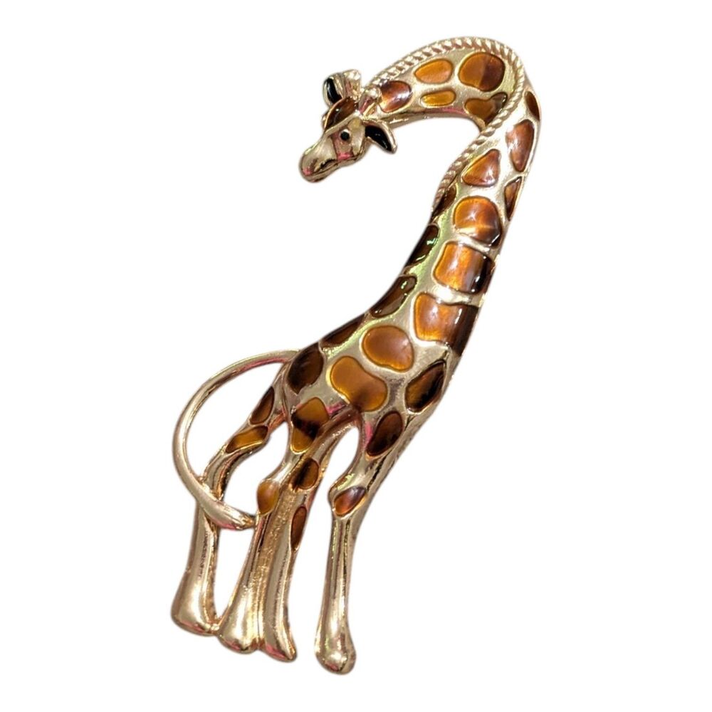 Vintage Giraffe Brooch Pin, Gold Tone Enamel Animal Jewelry, Safari Wildlife - Picture 4 of 6